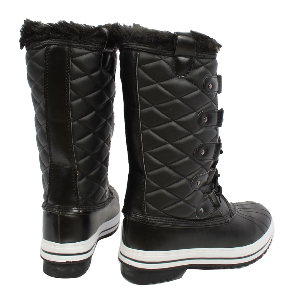 Size 7.5 Black Lace Up Quilted Mid Calf Winter Snow Boot - Picture 5 of 8